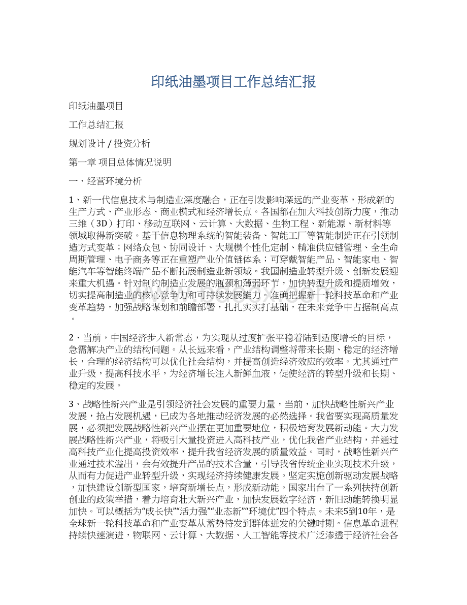 印纸油墨项目工作总结汇报.docx