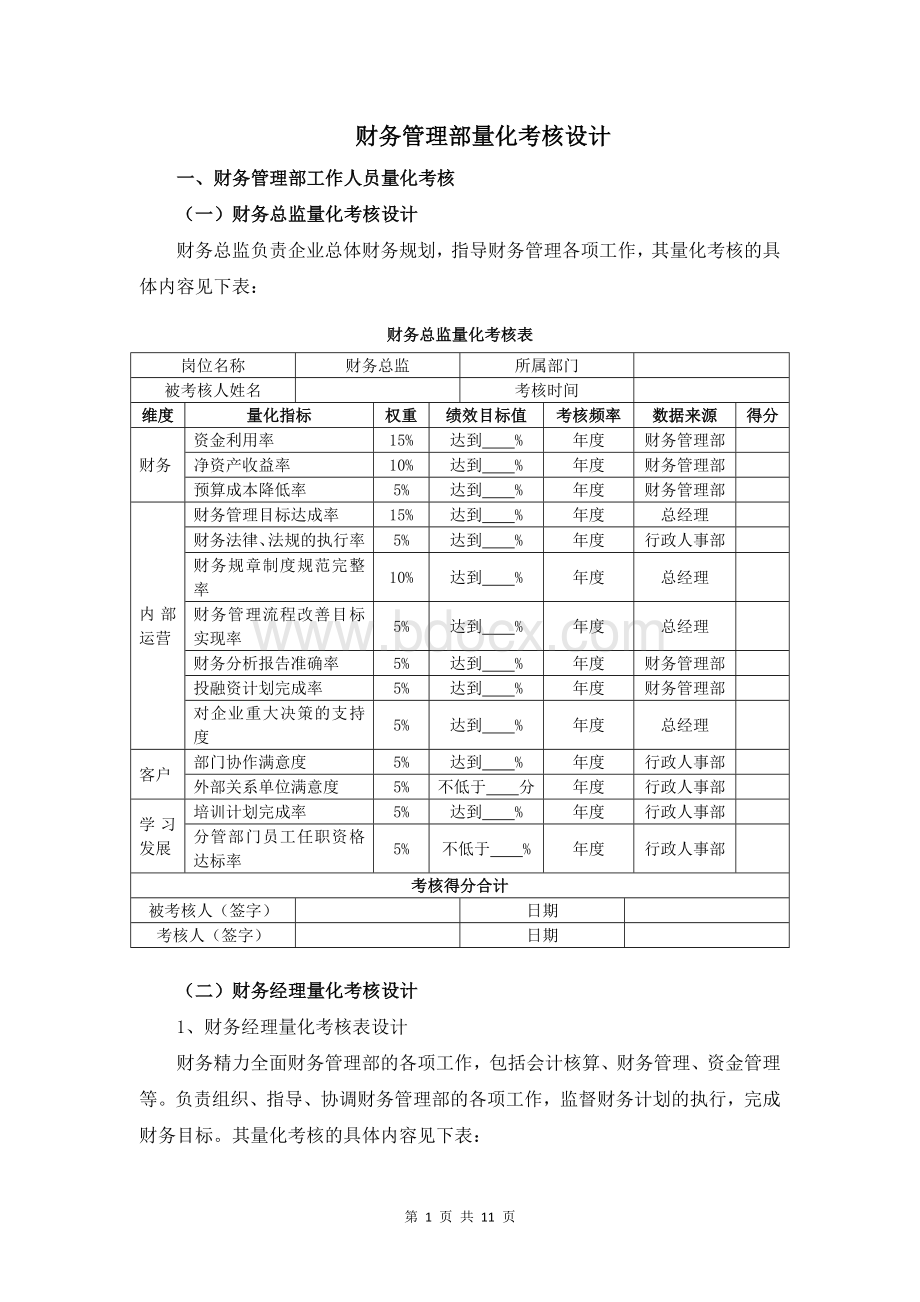 4财务管理部工作人员量化考核20180925Word文档下载推荐.doc_第1页