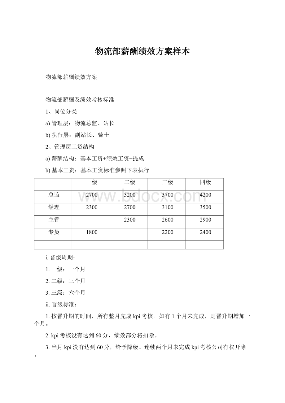 物流部薪酬绩效方案样本Word文件下载.docx