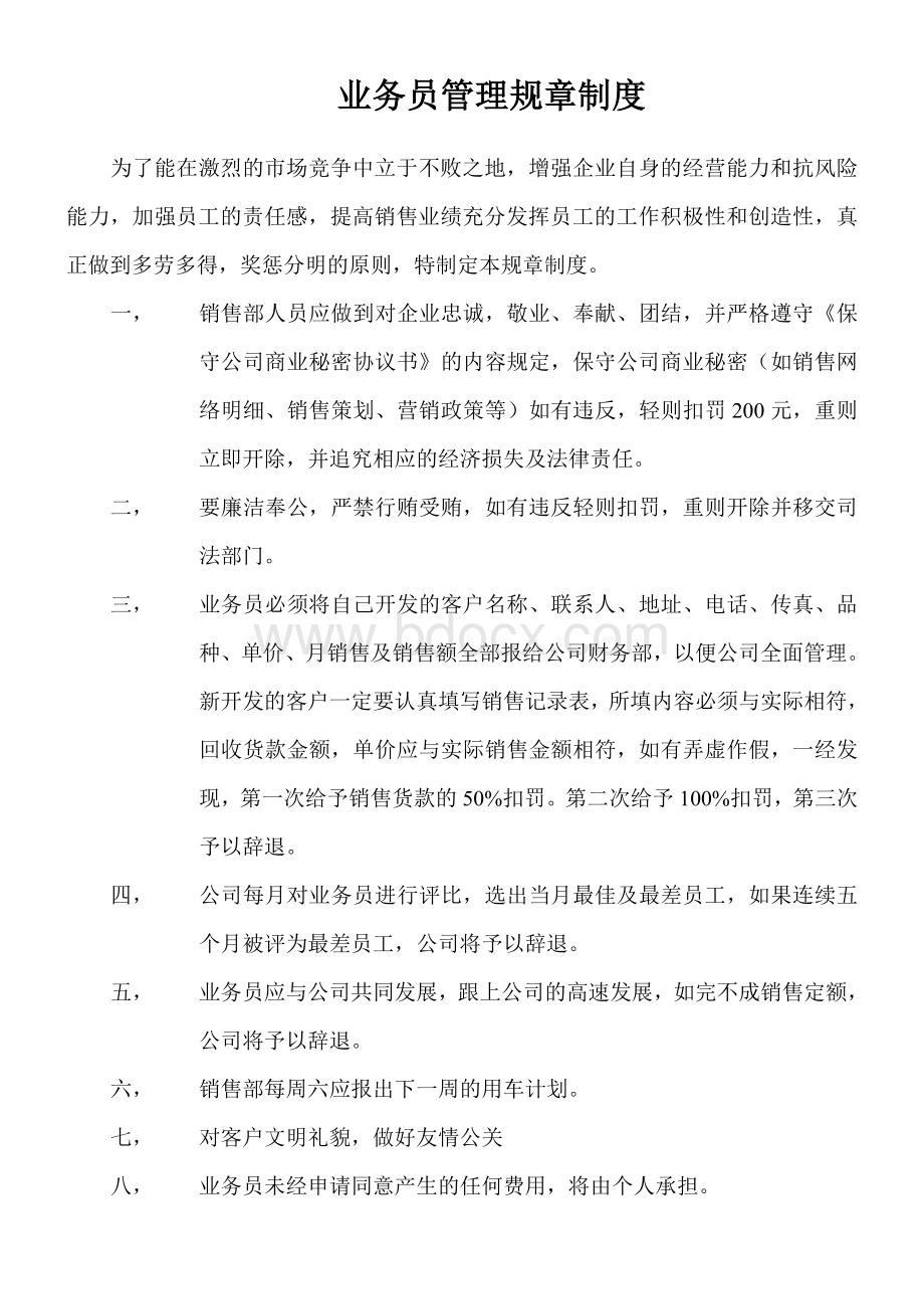 业务员管理规章制度(1)1Word下载.doc