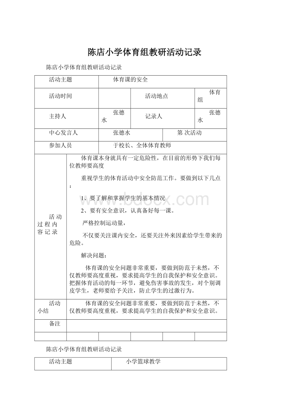 陈店小学体育组教研活动记录.docx_第1页