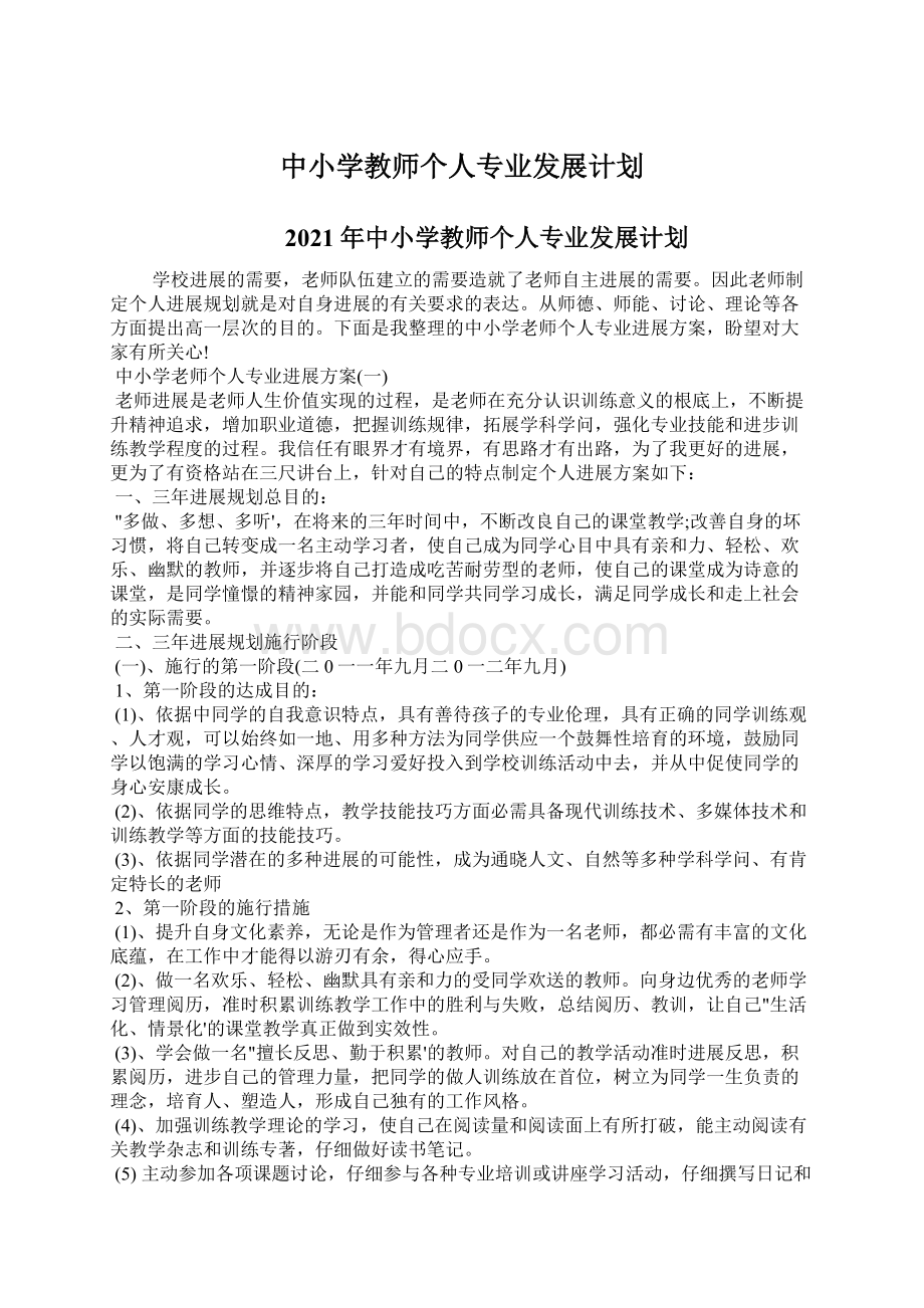 中小学教师个人专业发展计划.docx