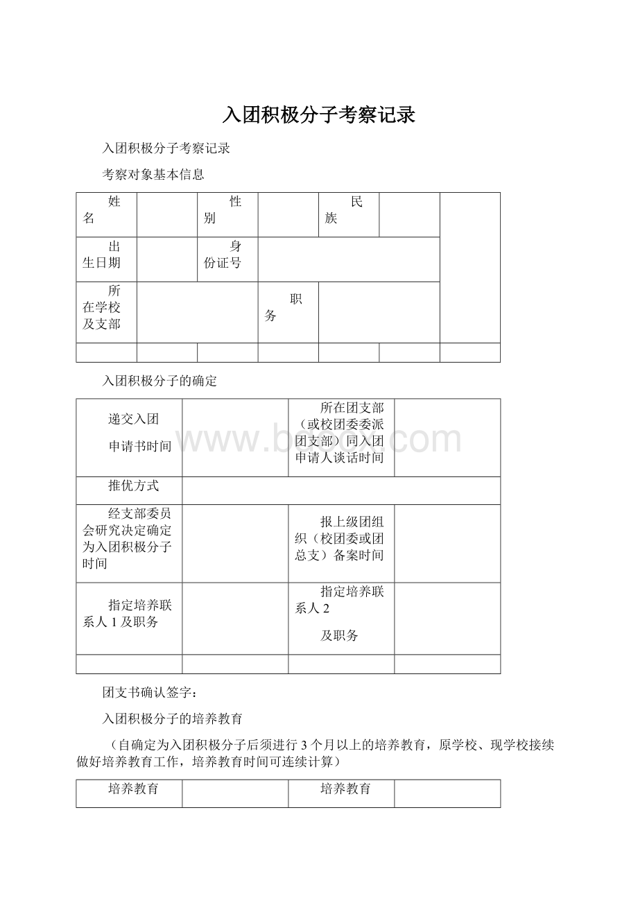 入团积极分子考察记录Word格式.docx