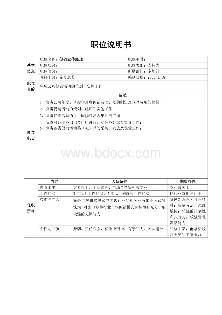 XX集团公司详细岗位说明书大全-总部企划部职位说明书Word下载.doc_第3页