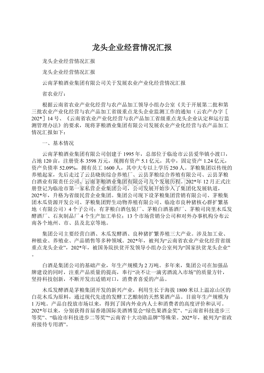 龙头企业经营情况汇报Word文档格式.docx_第1页