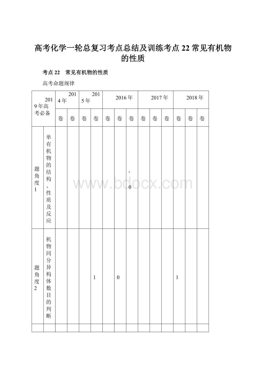 高考化学一轮总复习考点总结及训练考点22常见有机物的性质Word文档格式.docx