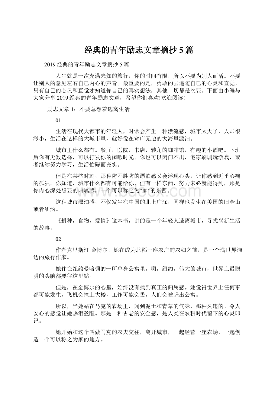 经典的青年励志文章摘抄5篇Word文件下载.docx