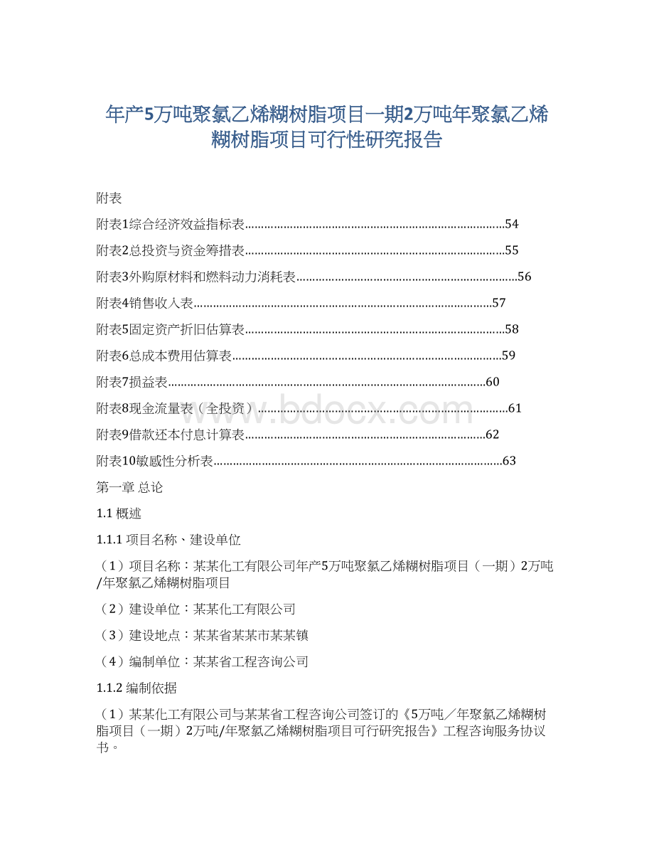 年产5万吨聚氯乙烯糊树脂项目一期2万吨年聚氯乙烯糊树脂项目可行性研究报告文档格式.docx_第1页