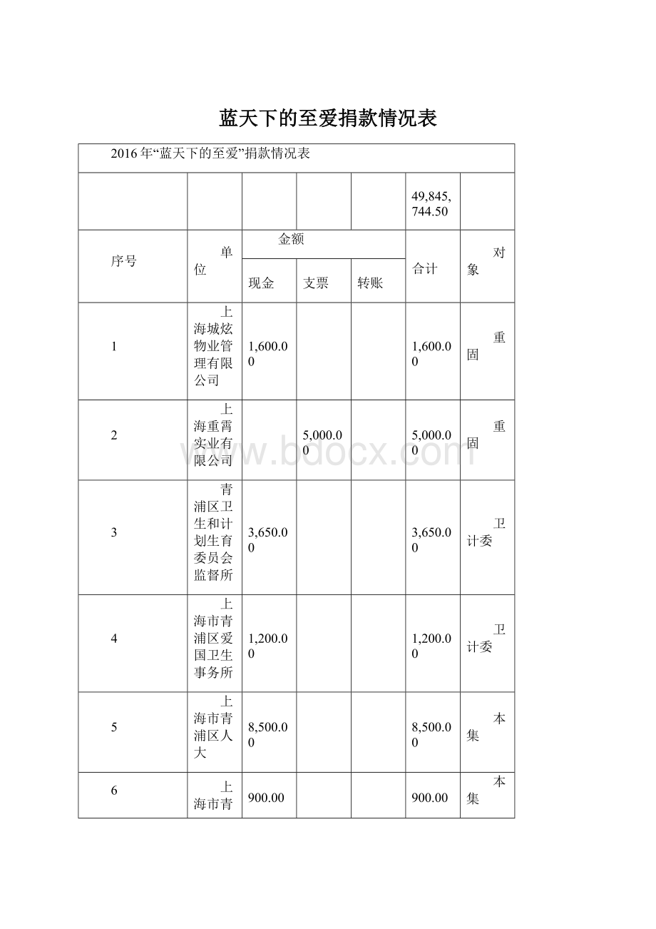 蓝天下的至爱捐款情况表.docx