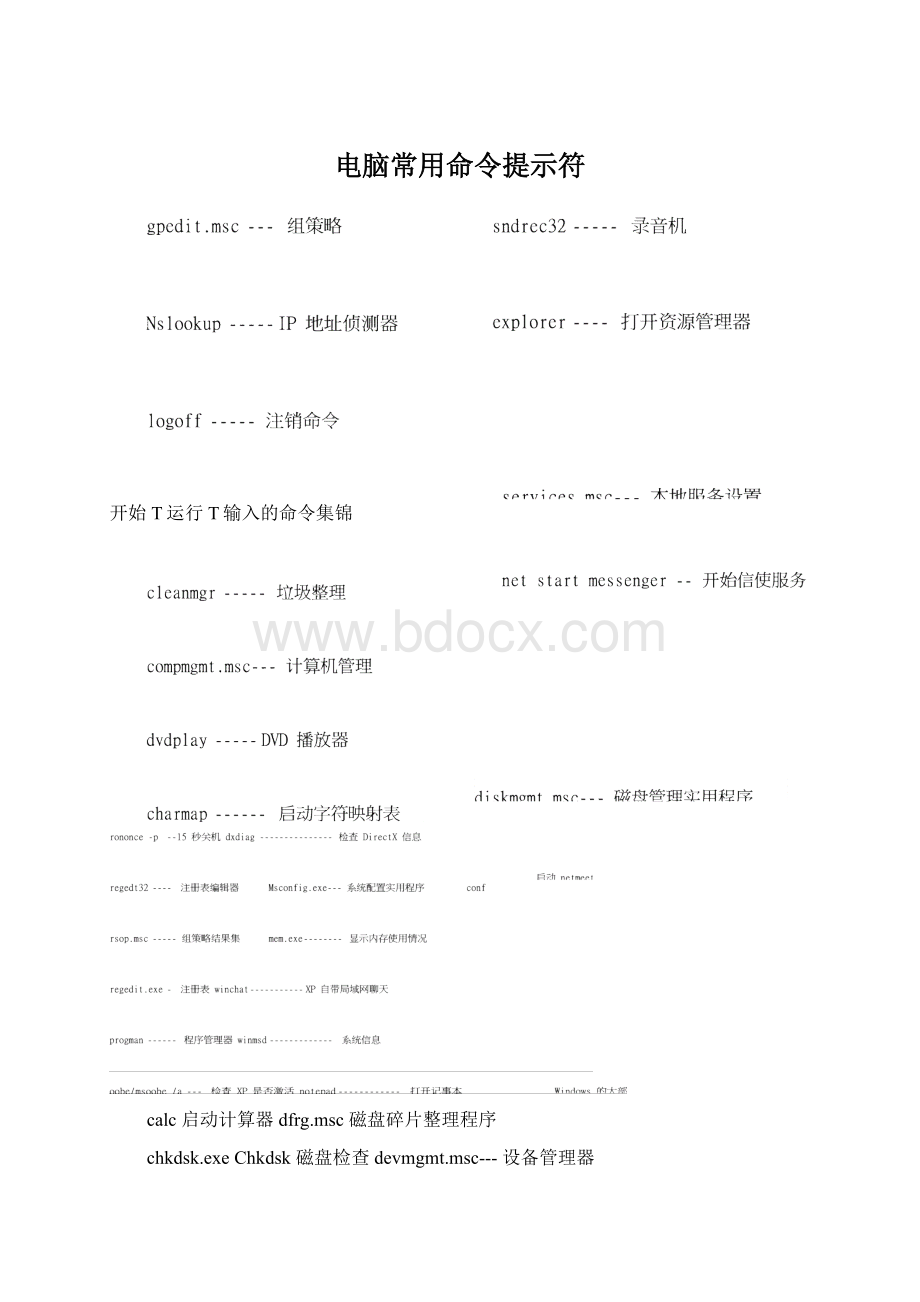 电脑常用命令提示符Word格式文档下载.docx_第1页