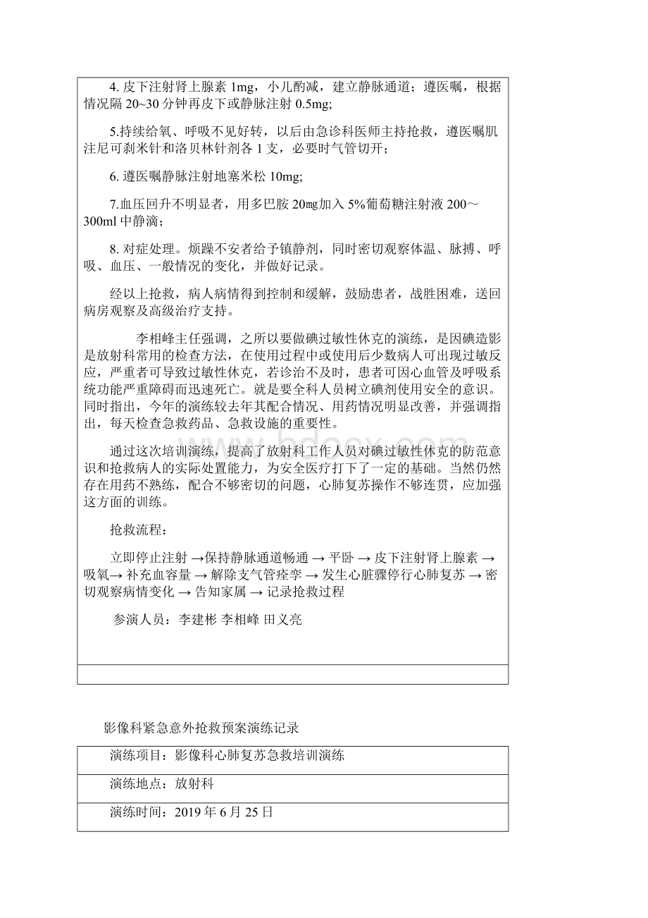 放射科紧急意外抢救预案演练记录Word文档格式.docx_第3页