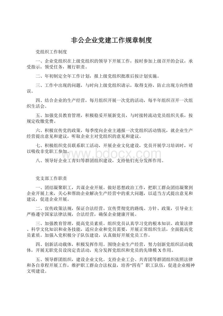 非公企业党建工作规章制度.docx