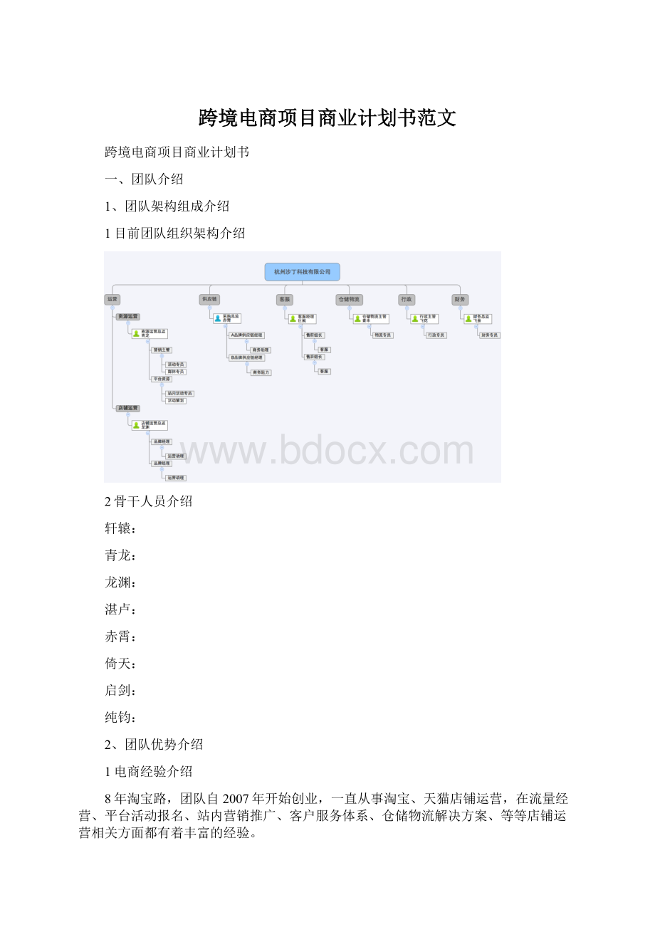 跨境电商项目商业计划书范文Word格式文档下载.docx