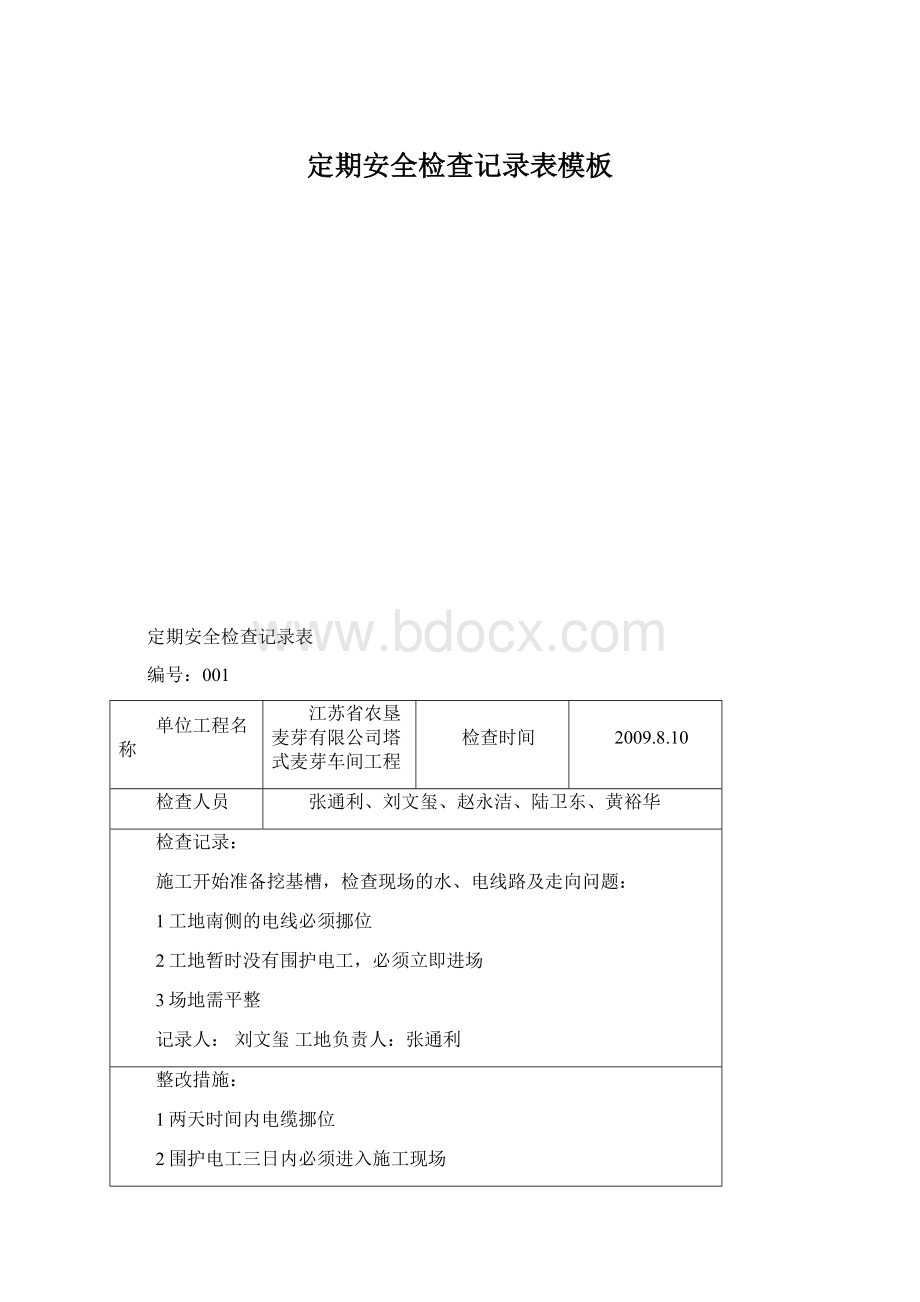 定期安全检查记录表模板Word格式文档下载.docx_第1页