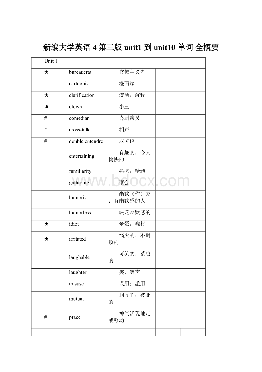 新编大学英语4第三版unit1 到 unit10 单词 全概要Word格式.docx