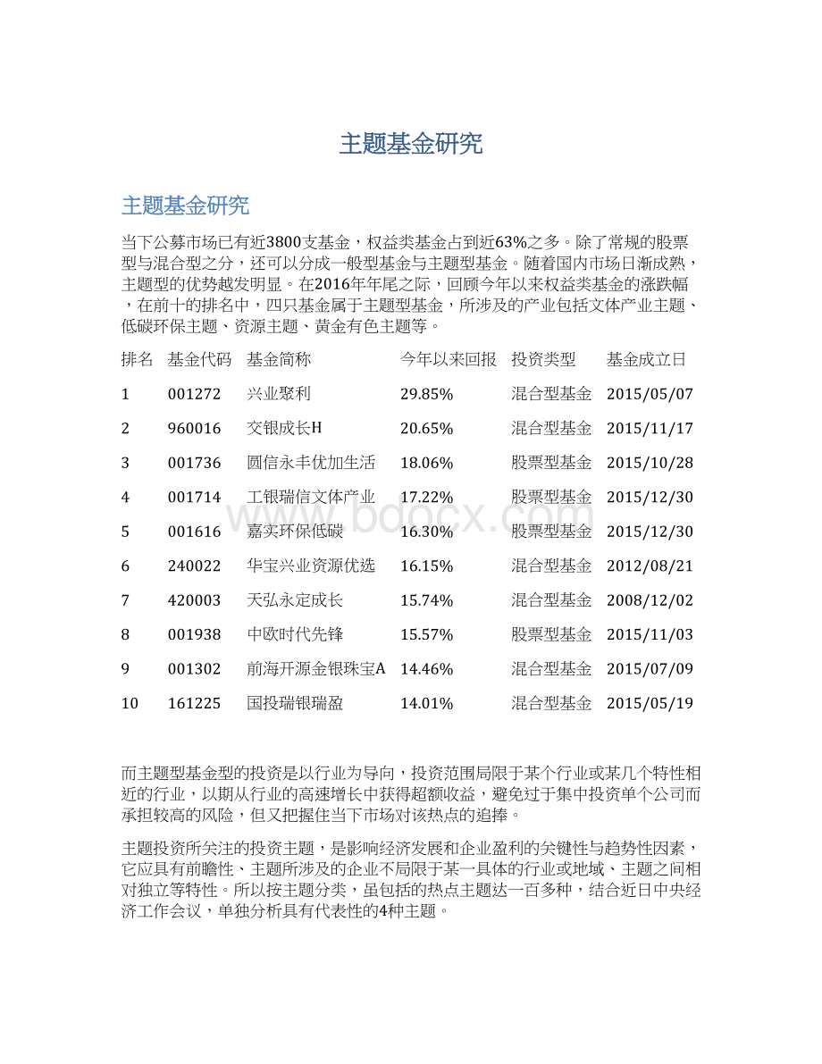 主题基金研究Word文件下载.docx