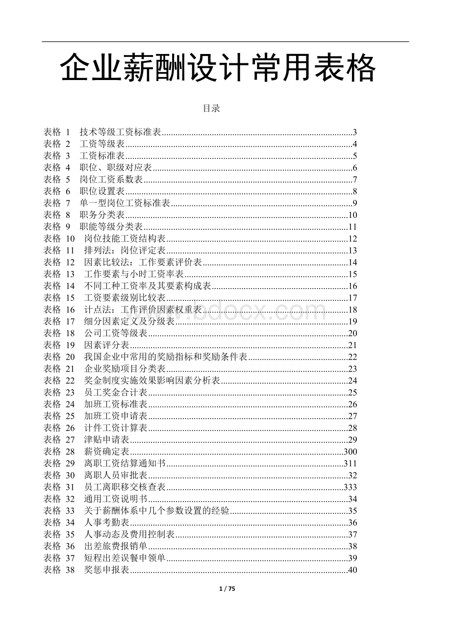 【薪酬工具】67个企业薪酬设计常用表格汇总(拿来即用).doc