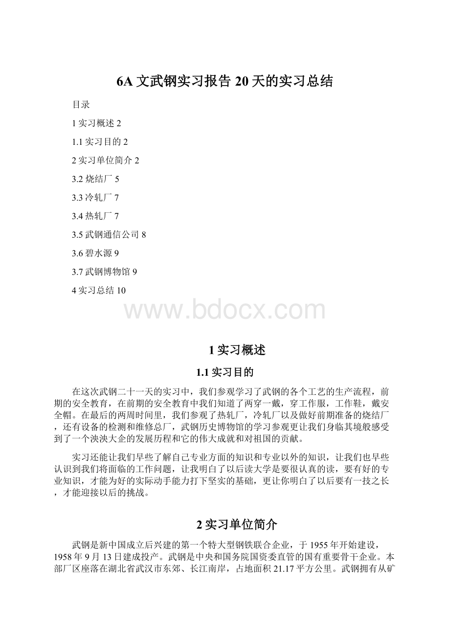 6A文武钢实习报告20天的实习总结.docx