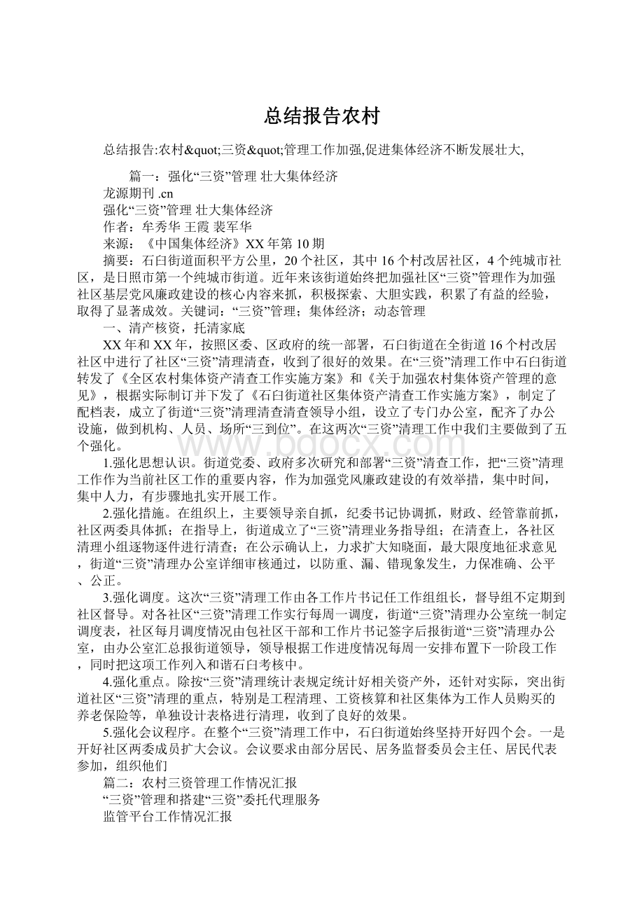 总结报告农村Word文件下载.docx