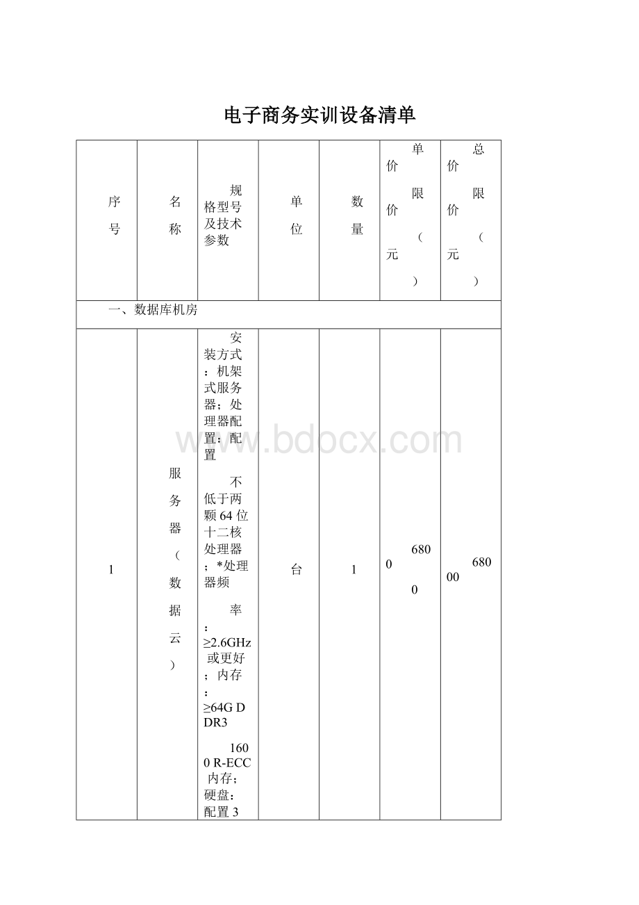 电子商务实训设备清单文档格式.docx_第1页