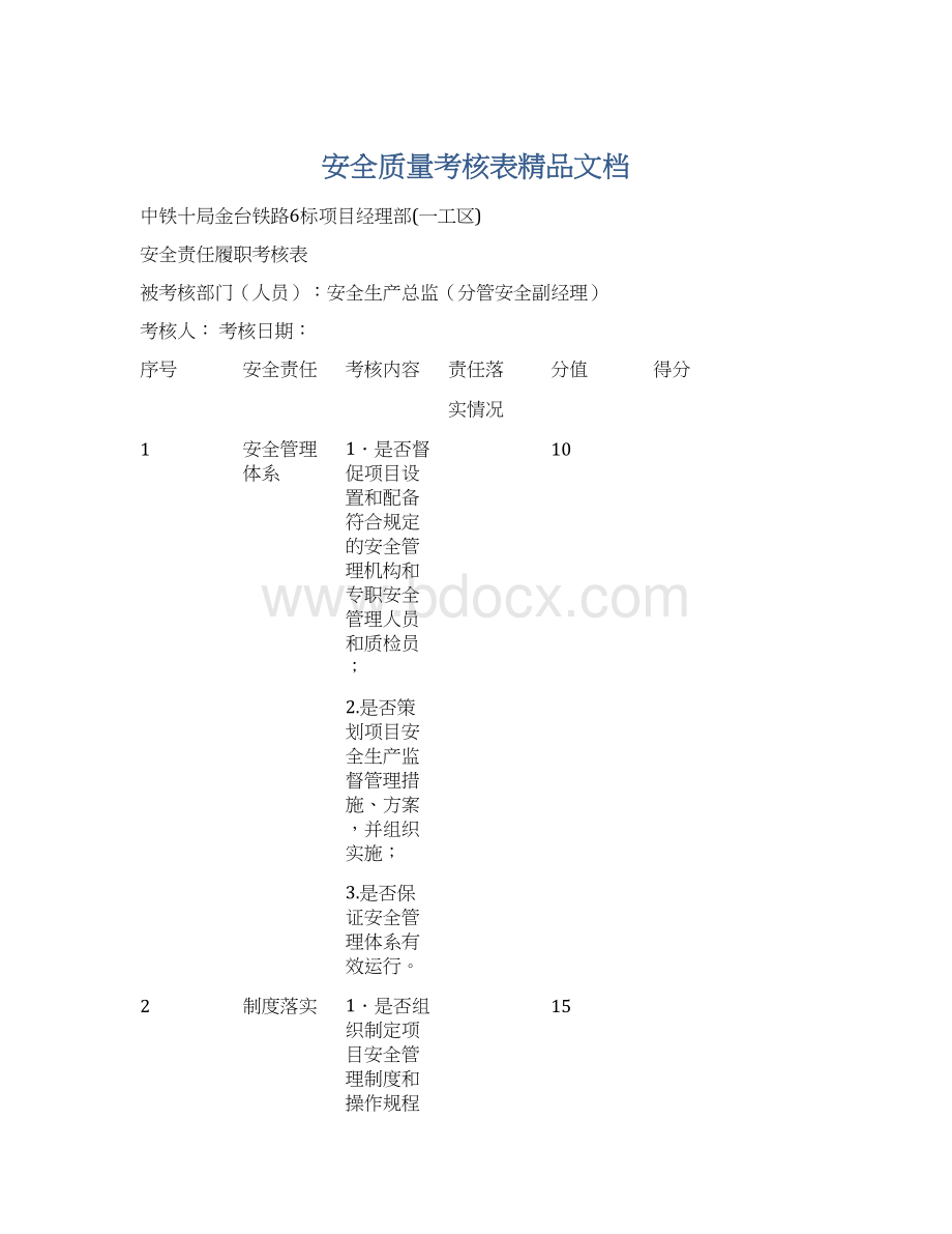 安全质量考核表精品文档.docx