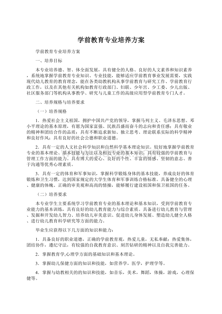 学前教育专业培养方案Word格式.docx_第1页