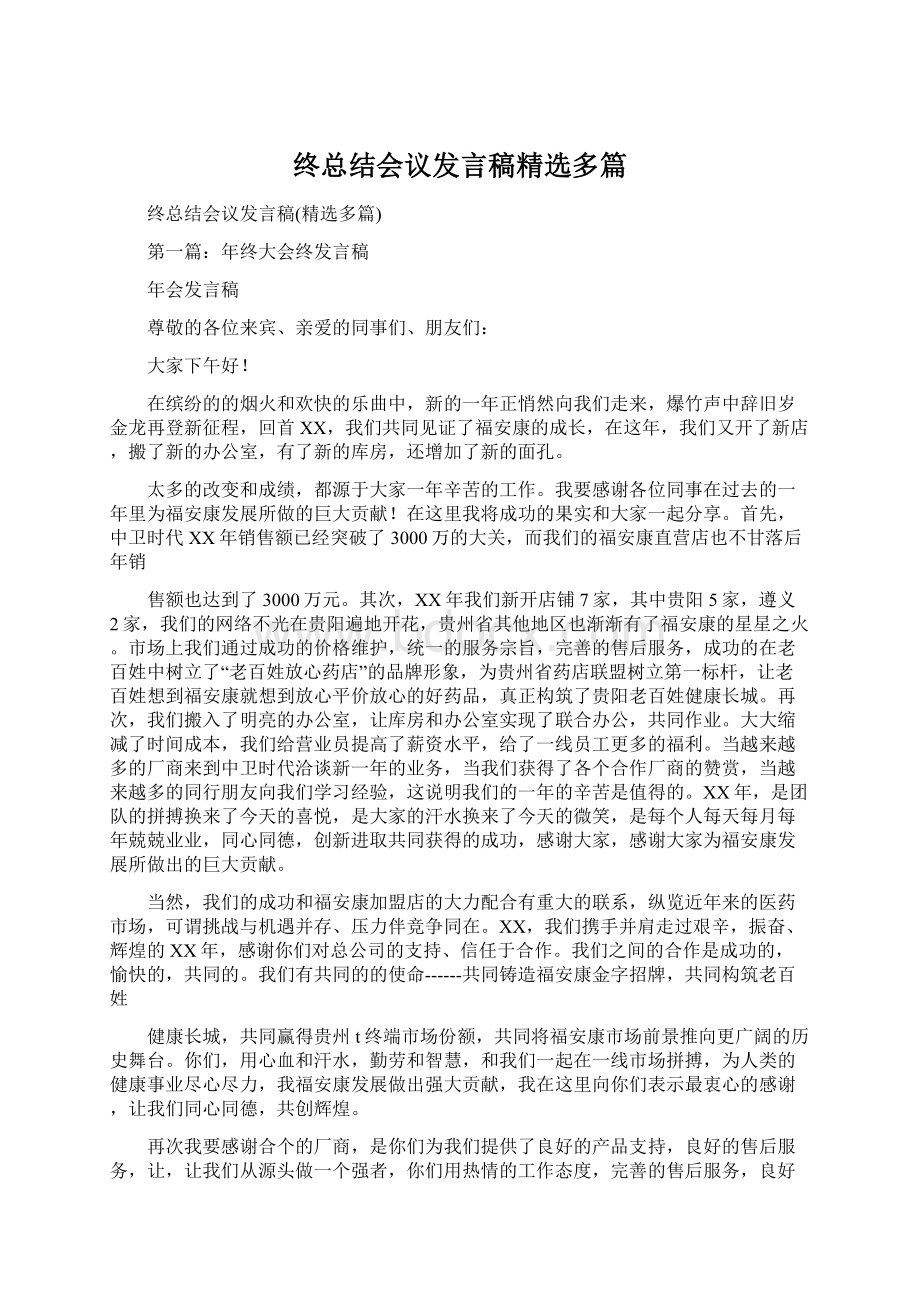 终总结会议发言稿精选多篇文档格式.docx