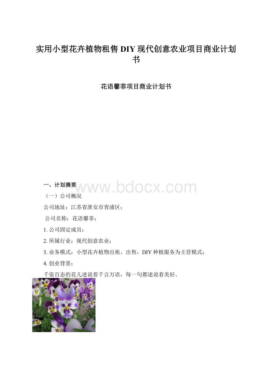 实用小型花卉植物租售DIY现代创意农业项目商业计划书.docx_第1页