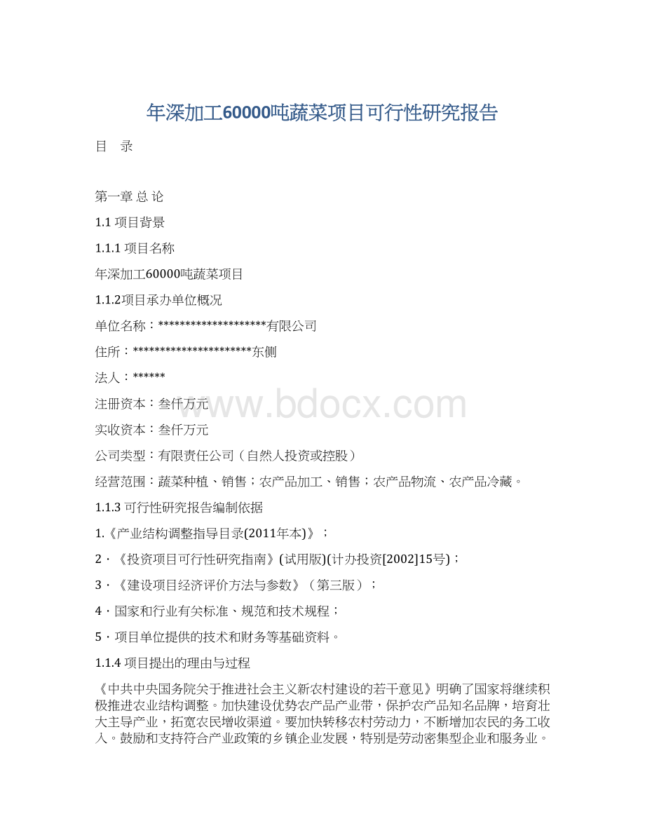 年深加工60000吨蔬菜项目可行性研究报告.docx