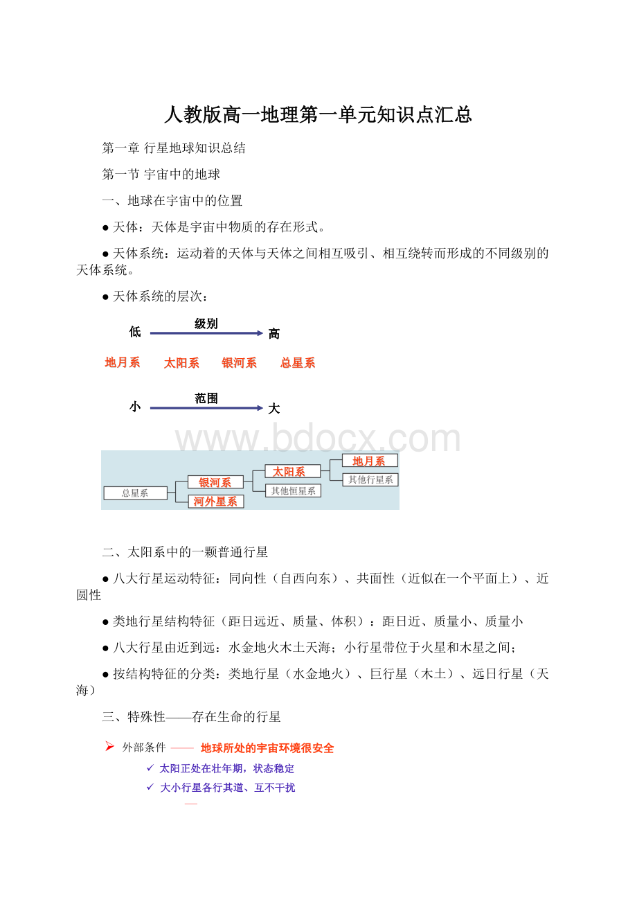 人教版高一地理第一单元知识点汇总Word下载.docx