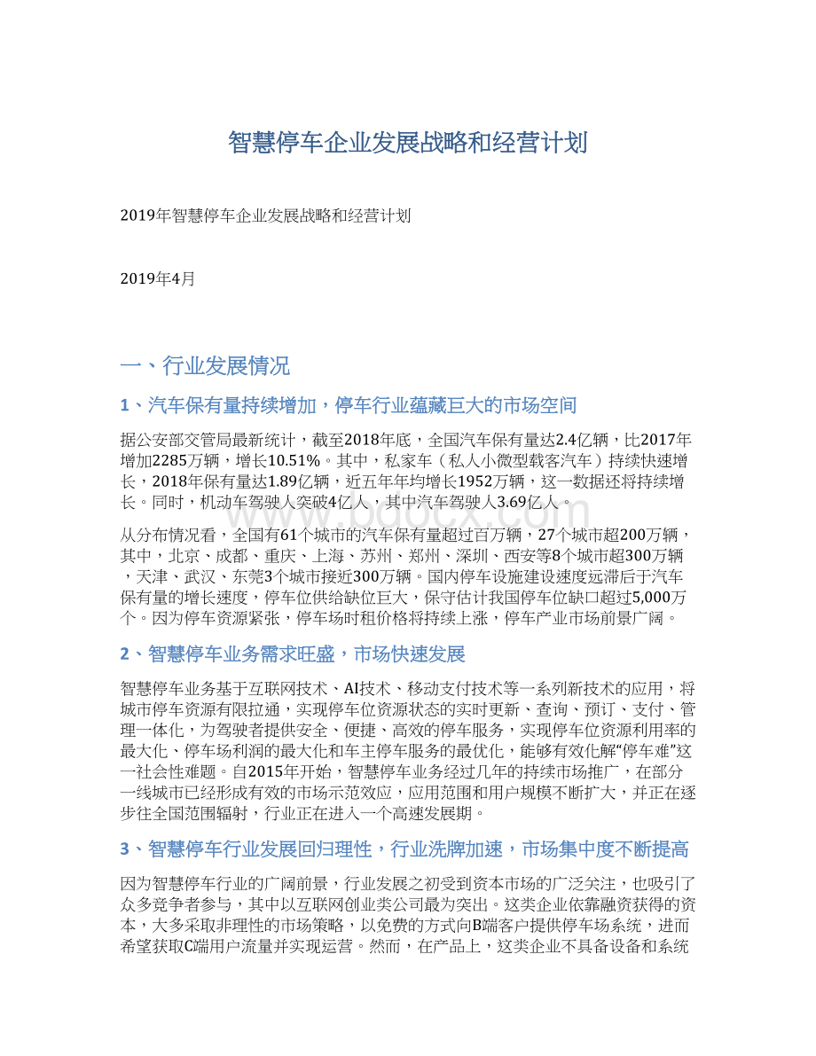 智慧停车企业发展战略和经营计划.docx