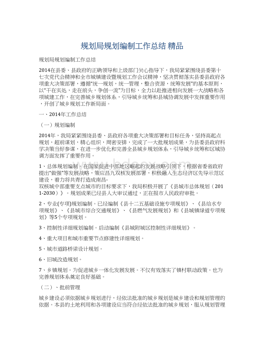 规划局规划编制工作总结 精品文档格式.docx