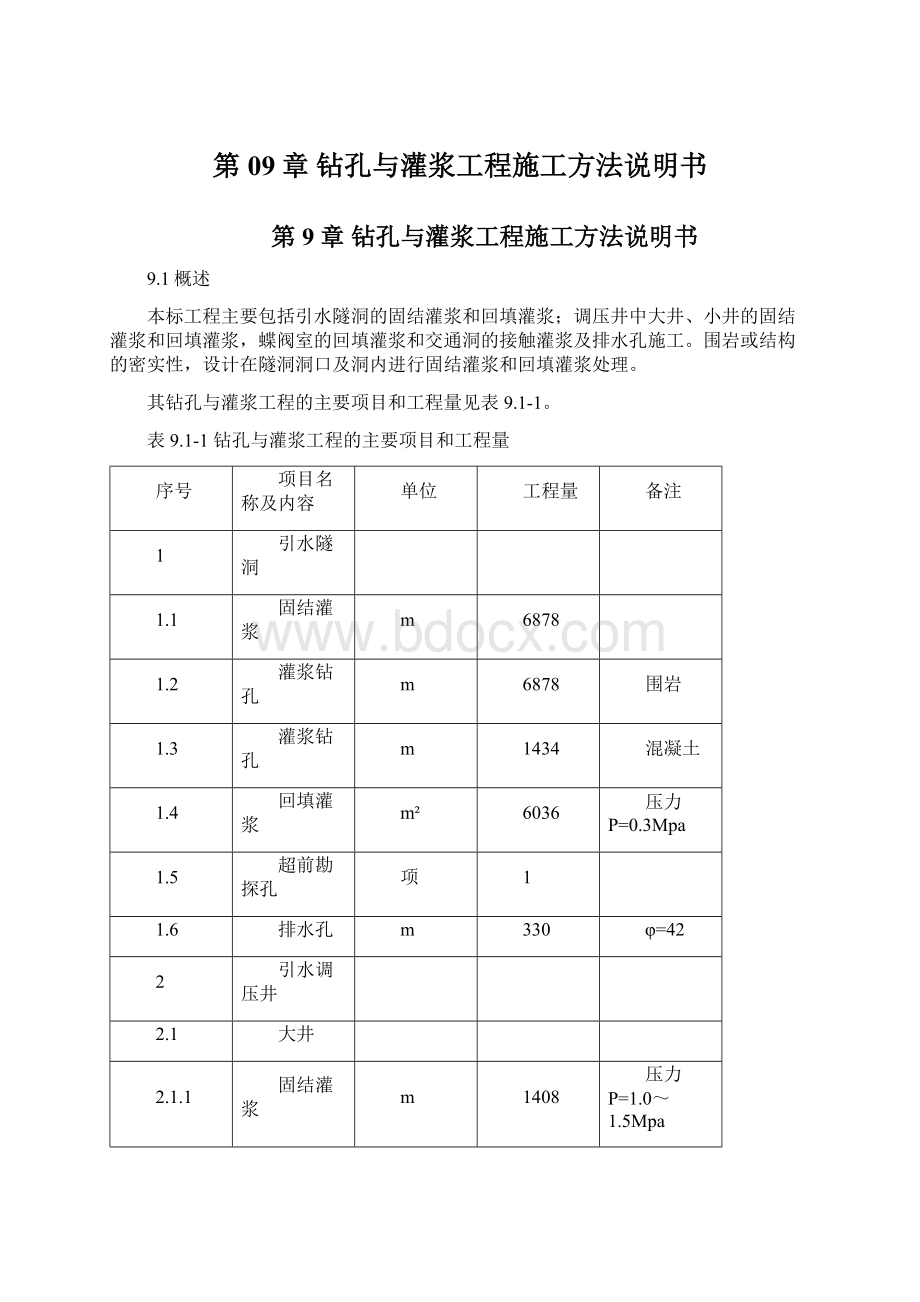 第09章 钻孔与灌浆工程施工方法说明书Word文档下载推荐.docx_第1页