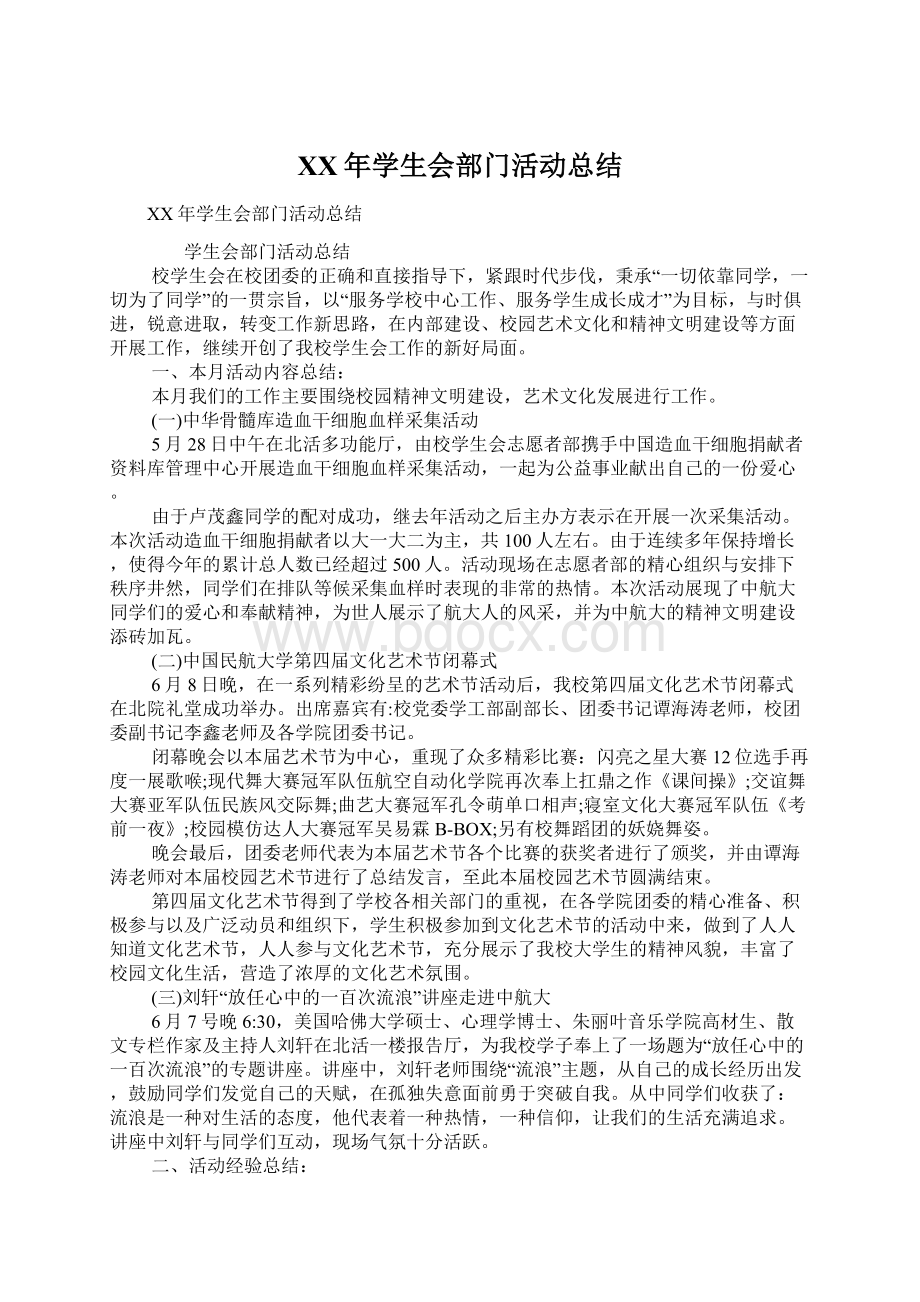 XX年学生会部门活动总结.docx_第1页