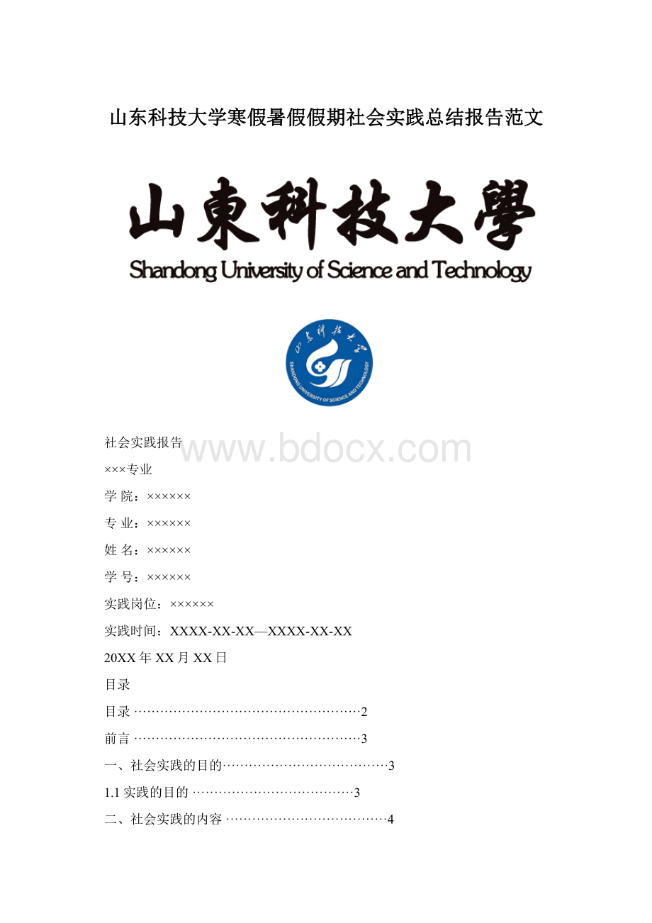 山东科技大学寒假暑假假期社会实践总结报告范文文档格式.docx