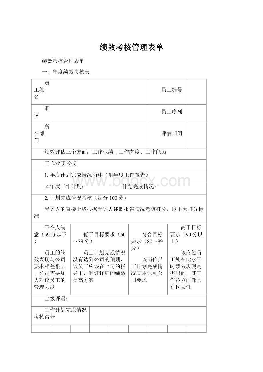 绩效考核管理表单Word格式.docx