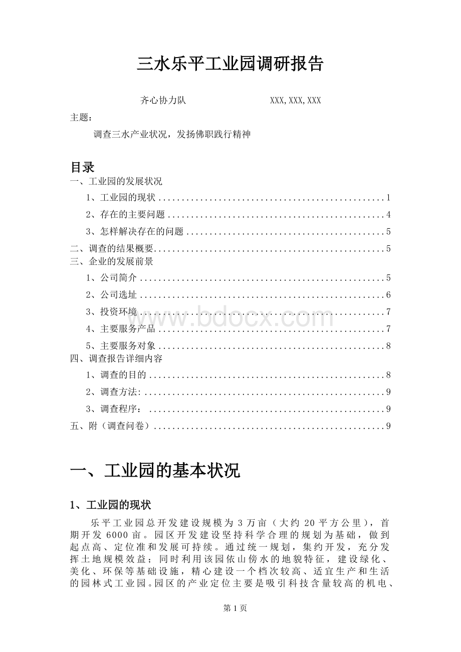 三水乐平工业园调研报告文档格式.doc_第1页