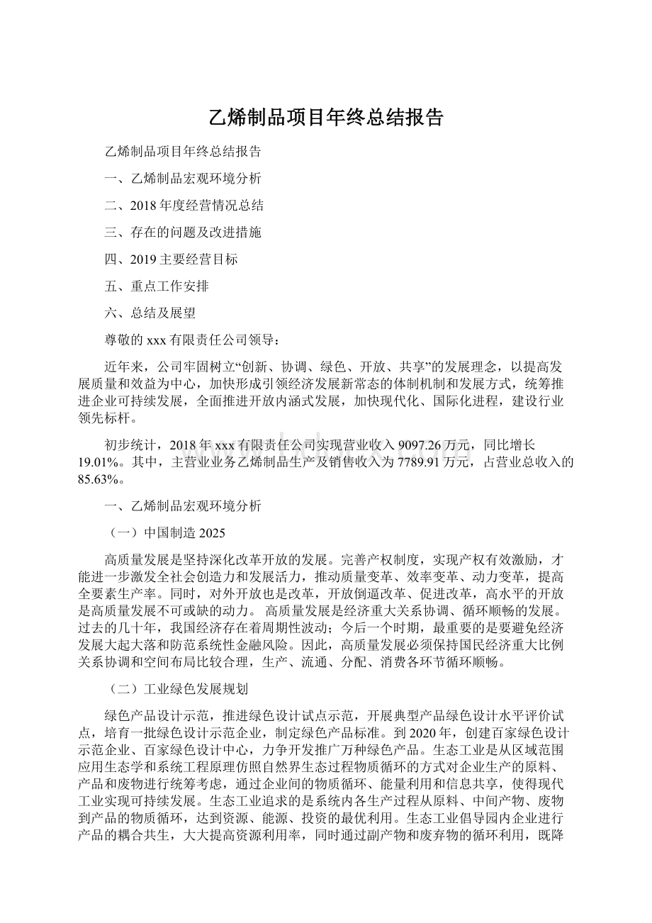 乙烯制品项目年终总结报告Word格式文档下载.docx_第1页