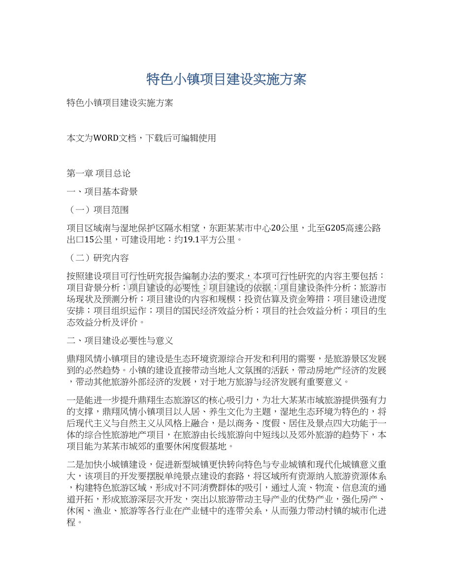 特色小镇项目建设实施方案Word格式.docx