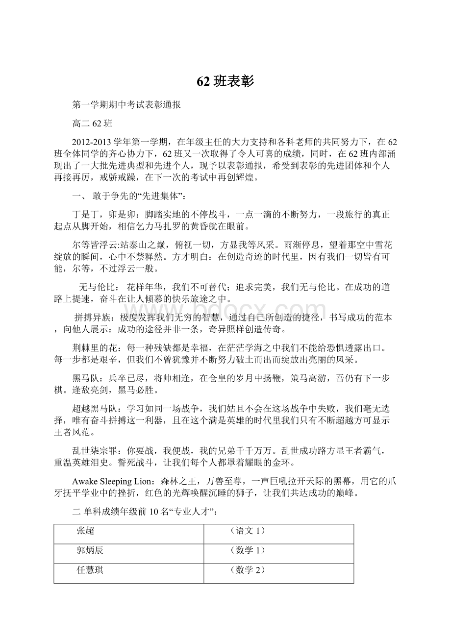 62班表彰Word格式文档下载.docx_第1页