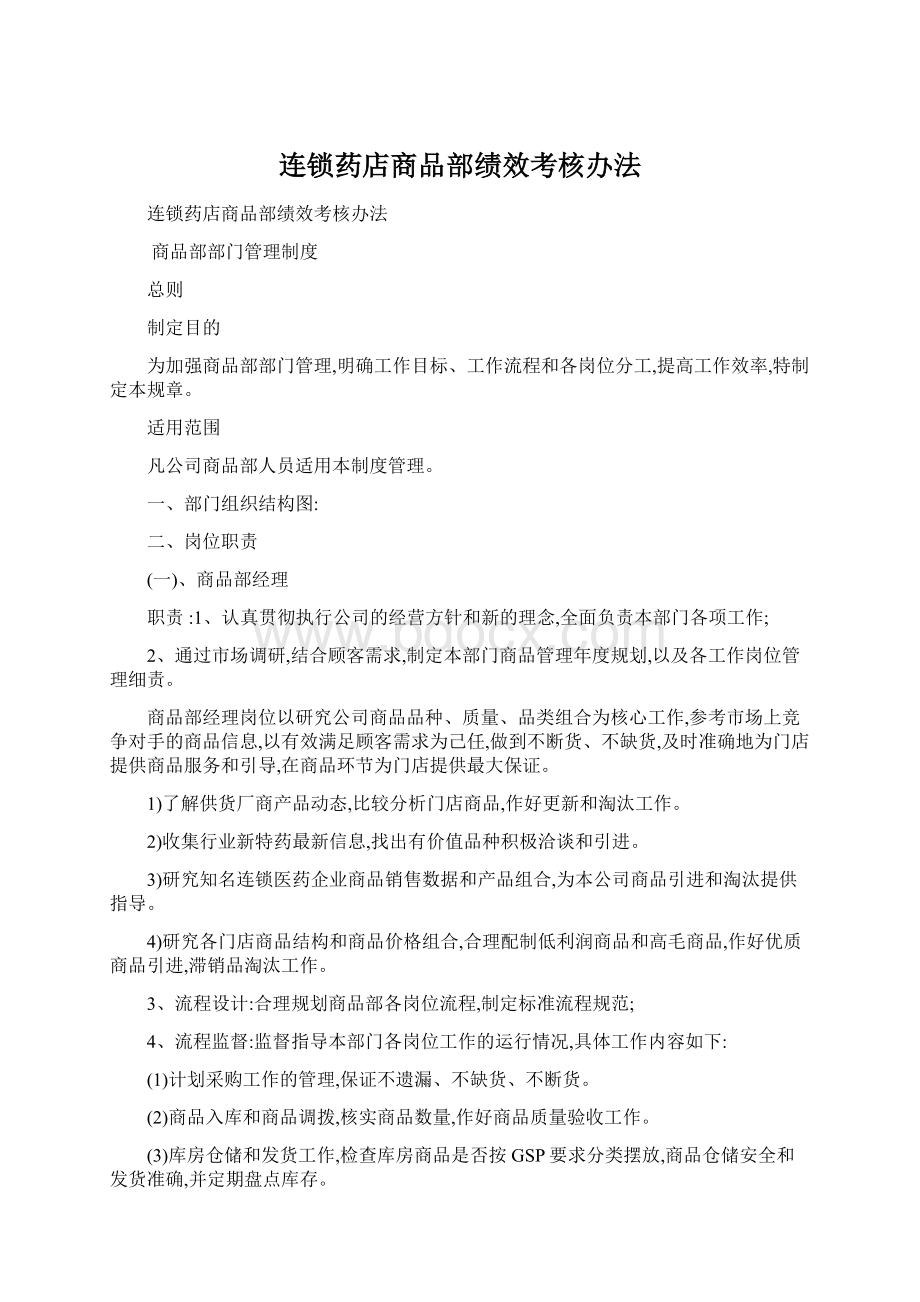 连锁药店商品部绩效考核办法.docx