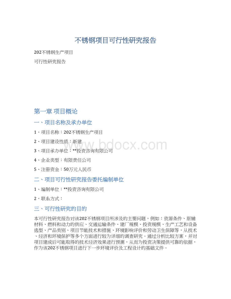 不锈钢项目可行性研究报告.docx