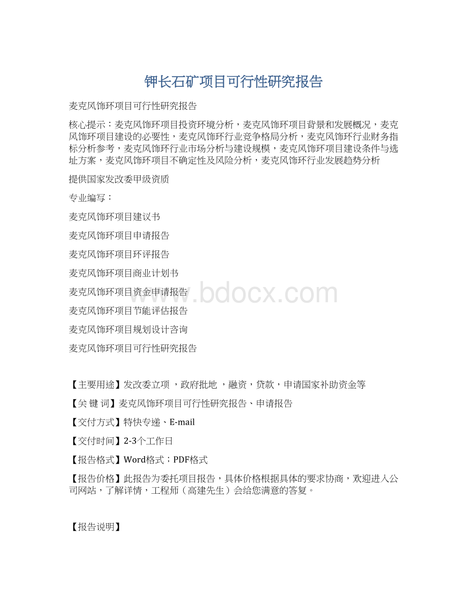 钾长石矿项目可行性研究报告Word格式.docx_第1页