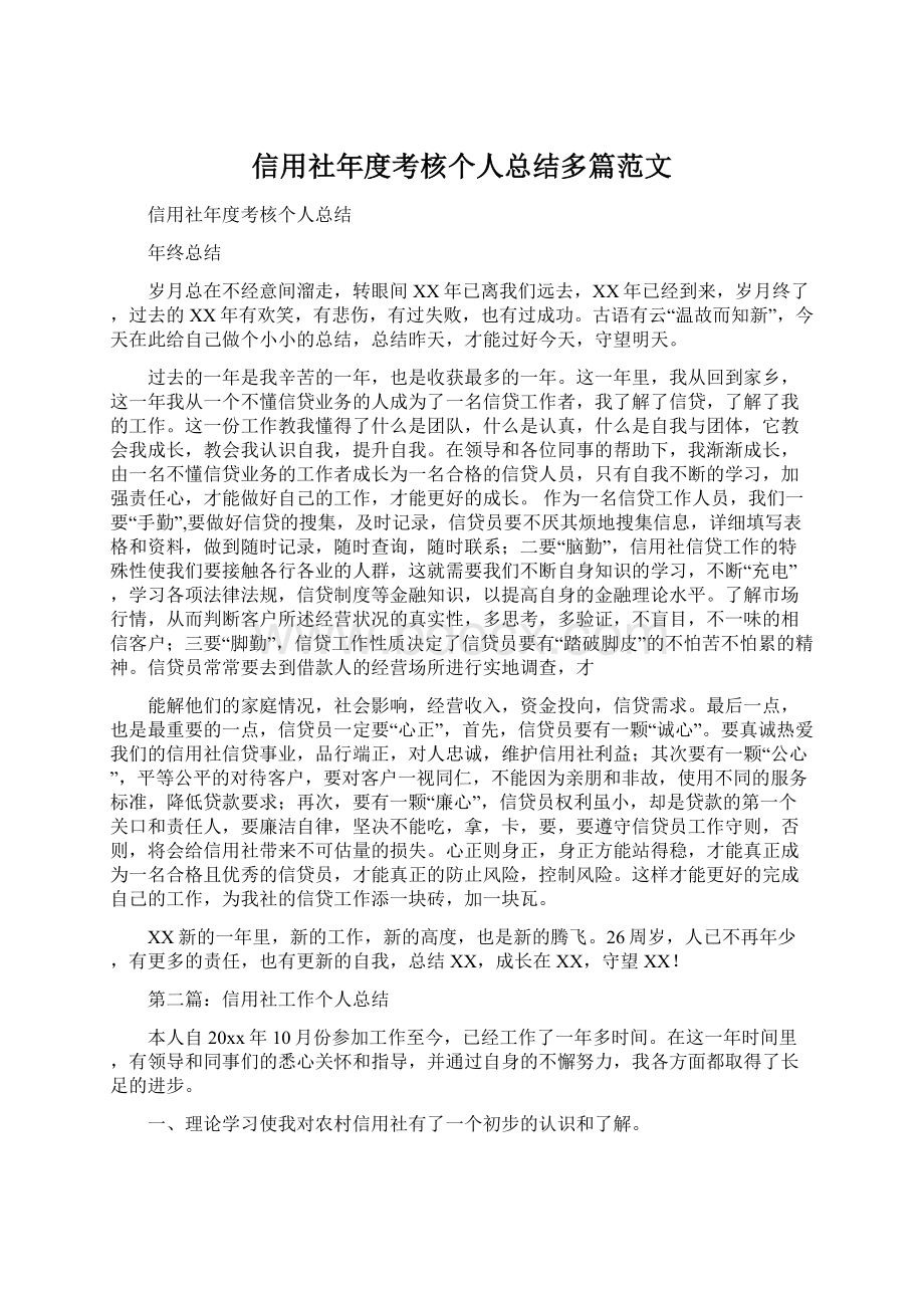 信用社年度考核个人总结多篇范文文档格式.docx