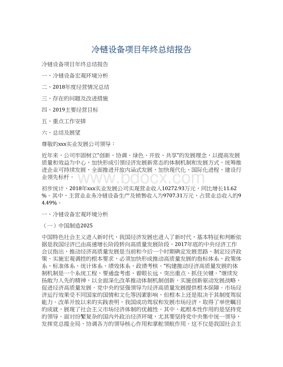 冷链设备项目年终总结报告.docx_第1页