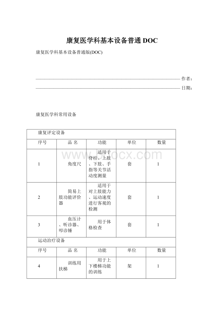 康复医学科基本设备普通DOCWord格式文档下载.docx_第1页