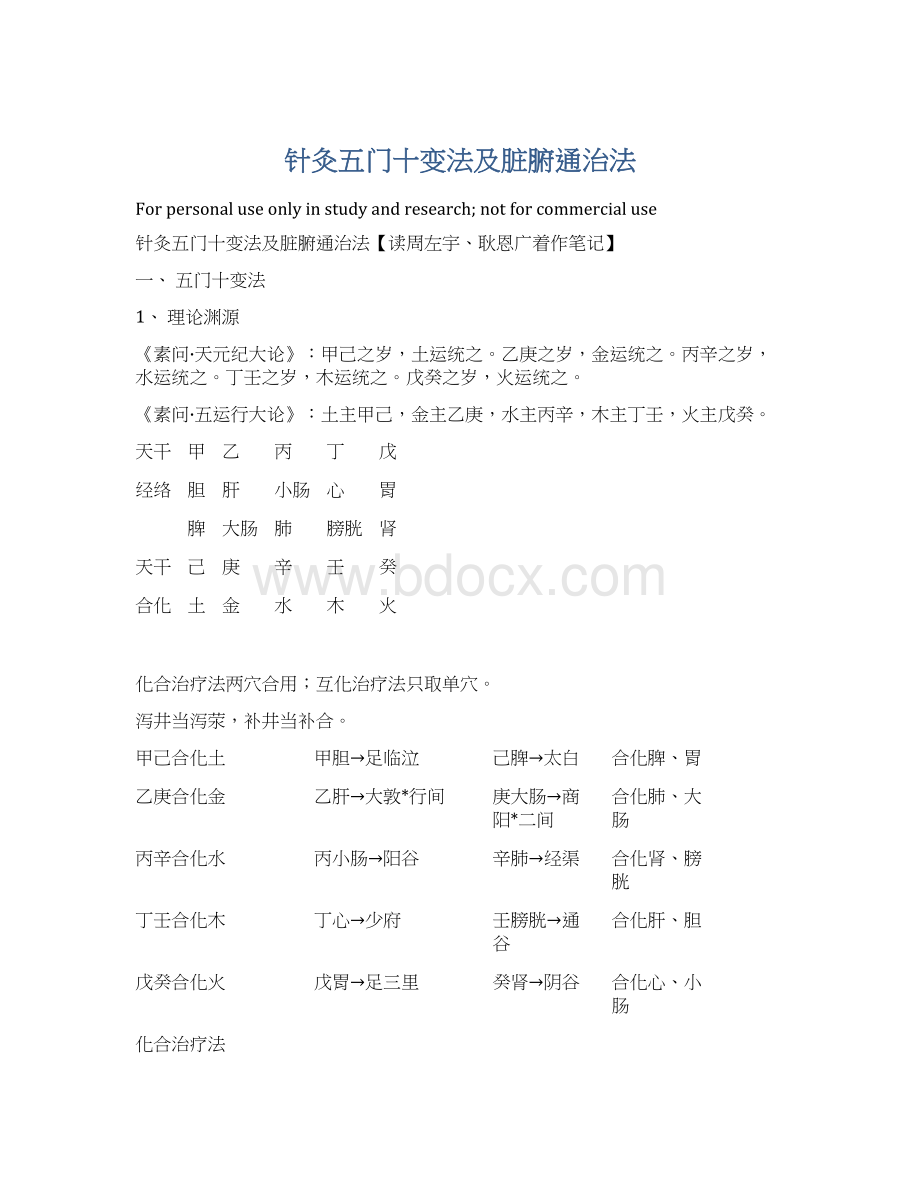 针灸五门十变法及脏腑通治法Word文档格式.docx