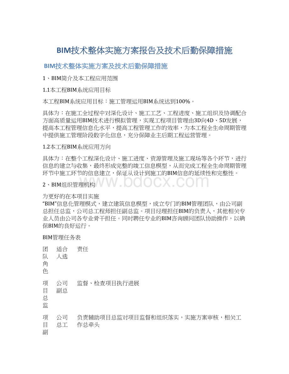 BIM技术整体实施方案报告及技术后勤保障措施.docx