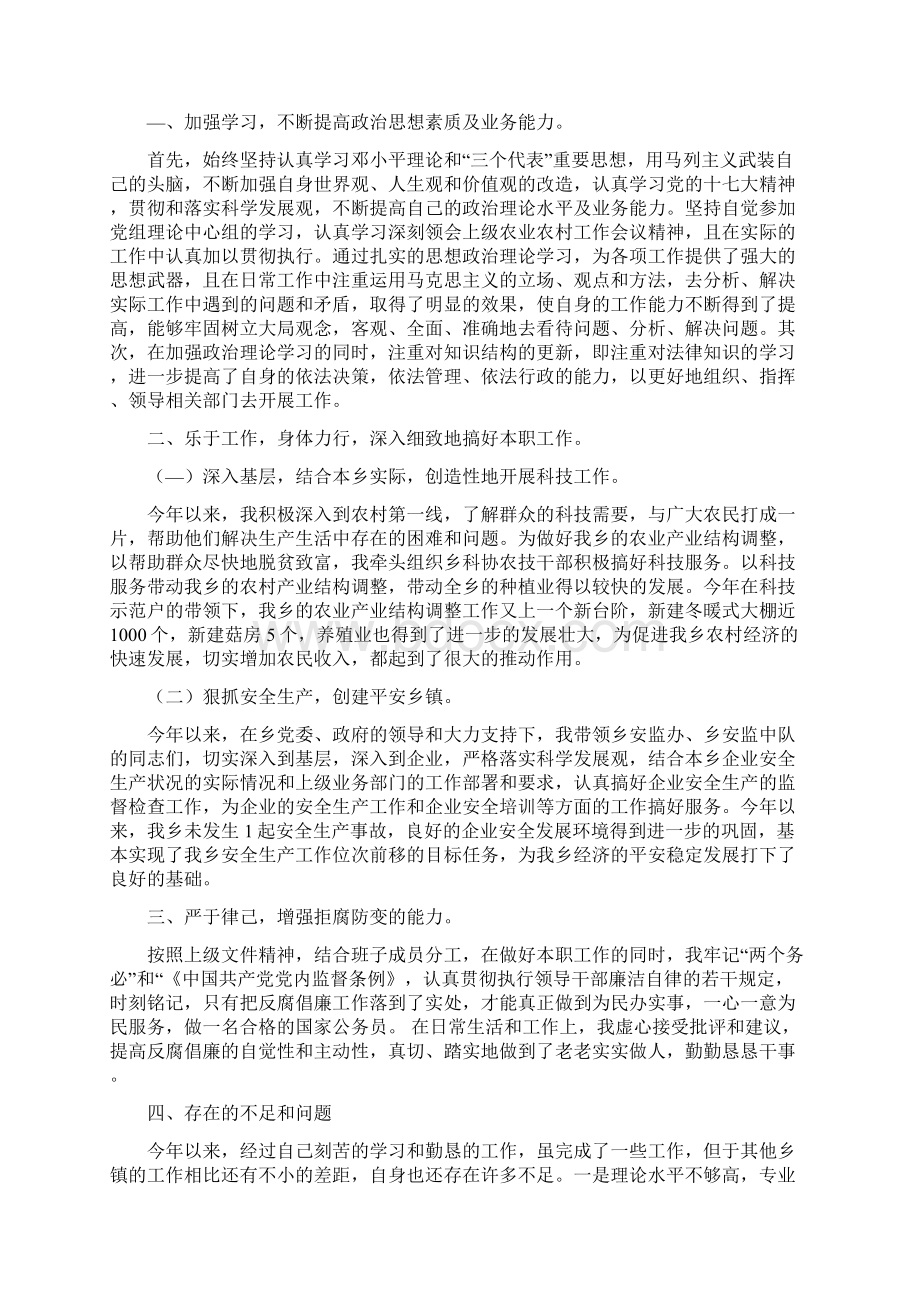 副乡长述职述廉报告多篇范文Word格式文档下载.docx_第3页