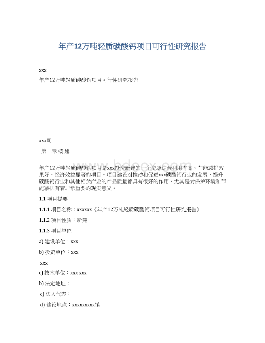 年产12万吨轻质碳酸钙项目可行性研究报告Word文档格式.docx_第1页